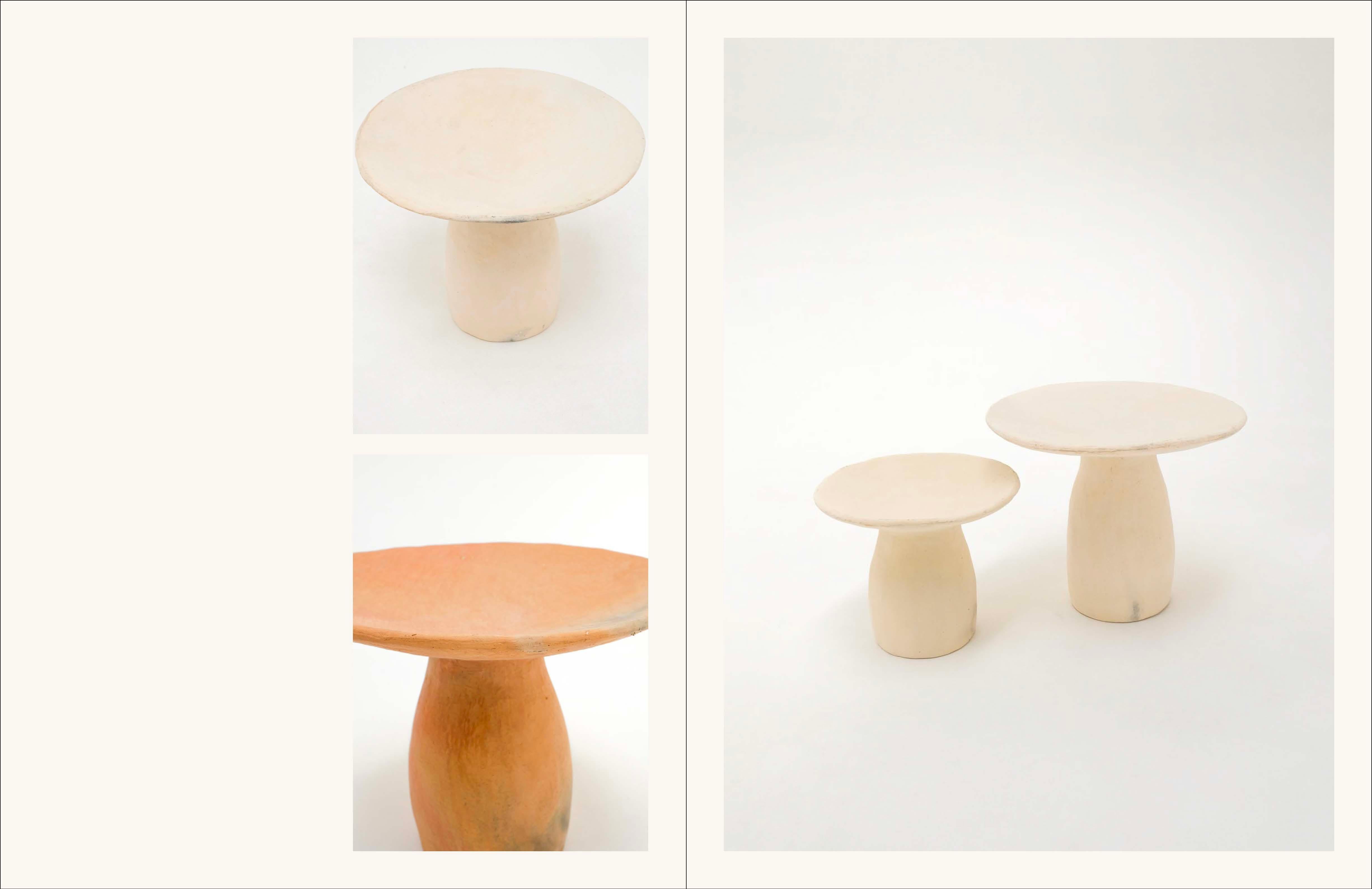 White Side Tables Made of local Clay, natural pigments, Handcrafted For Sale 12