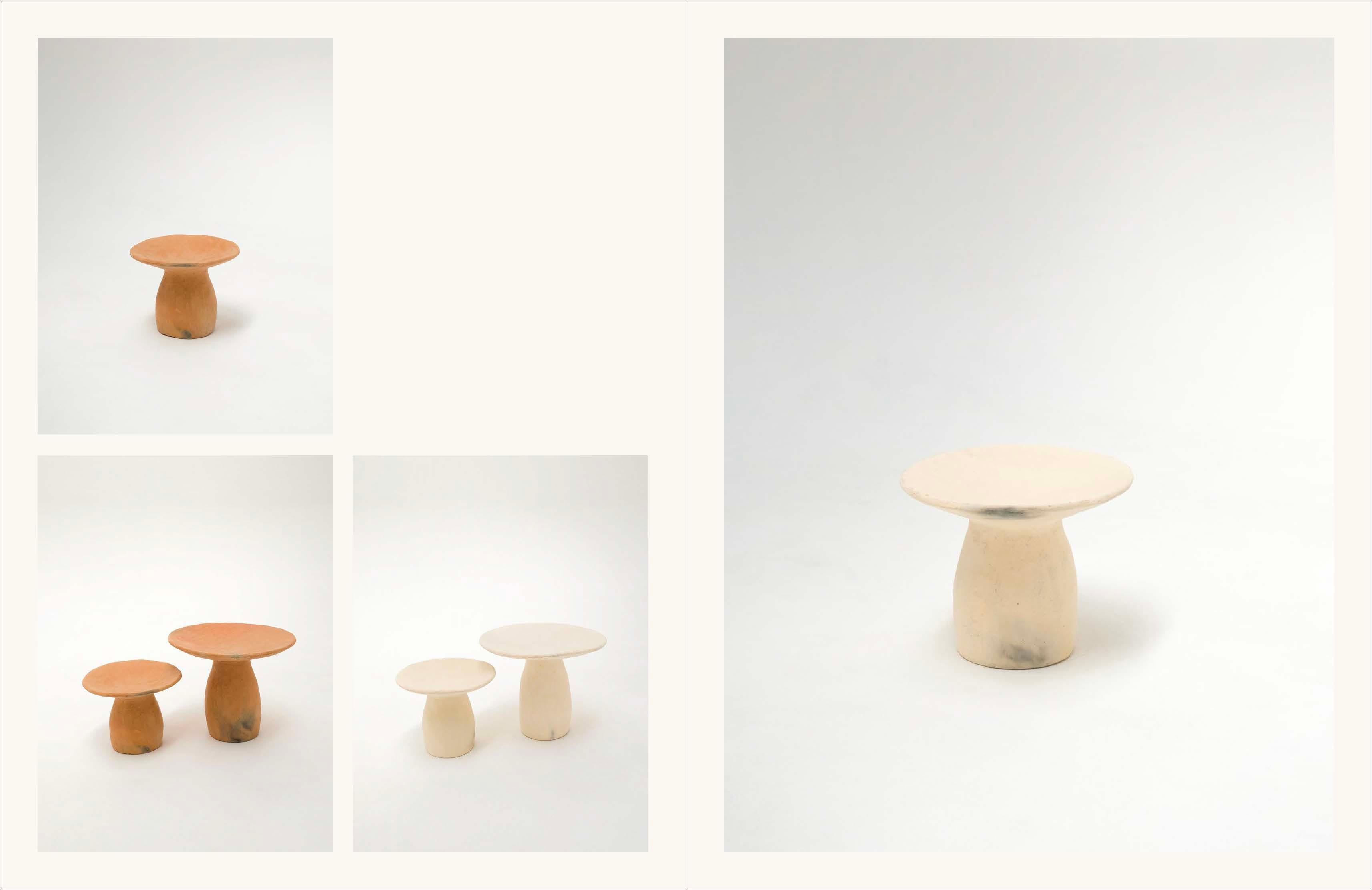 White Side Tables Made of local Clay, natural pigments, Handcrafted 13