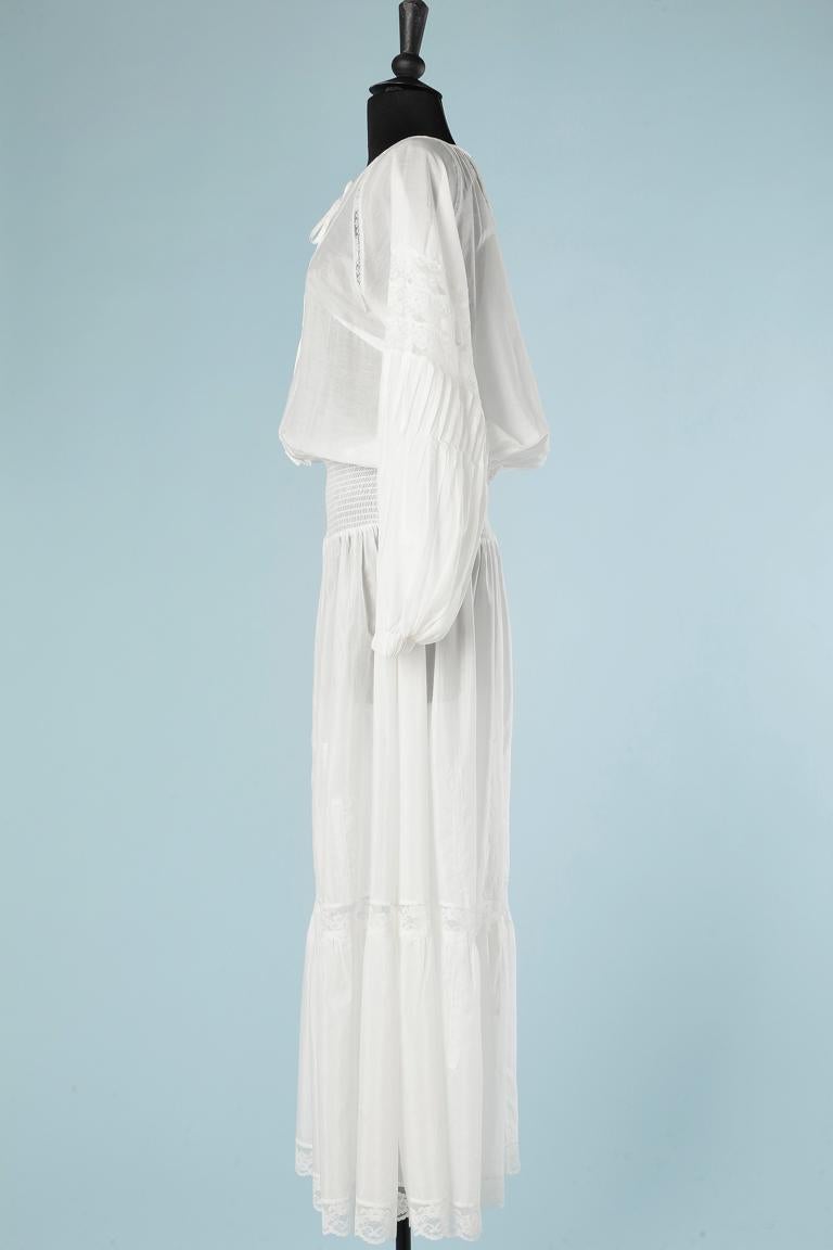 White silk and cotton long romantic dress with lace inlays Roberto Cavalli Class For Sale 1
