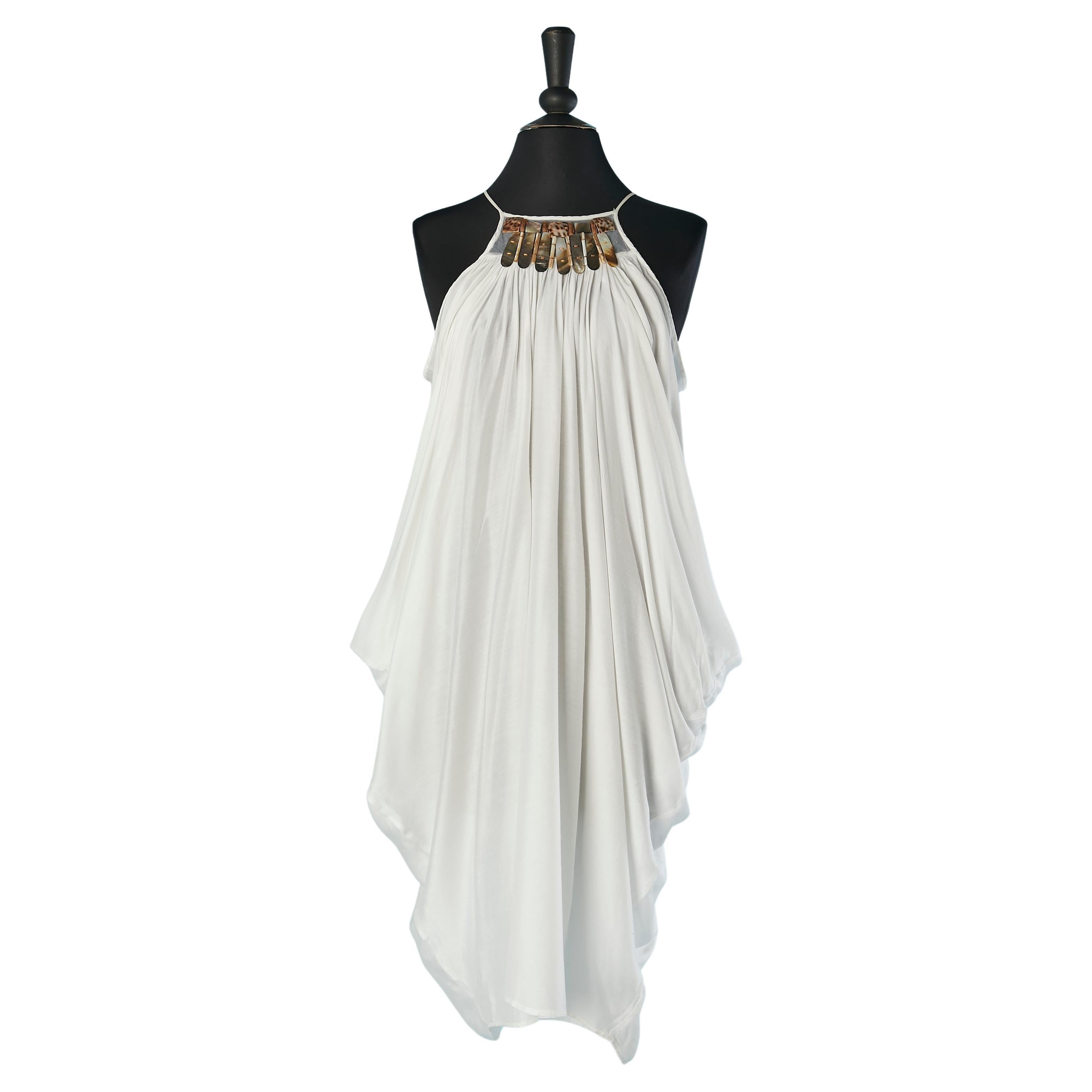 White silk and rayon dress with shell embellishment on the neckline La Perla For Sale