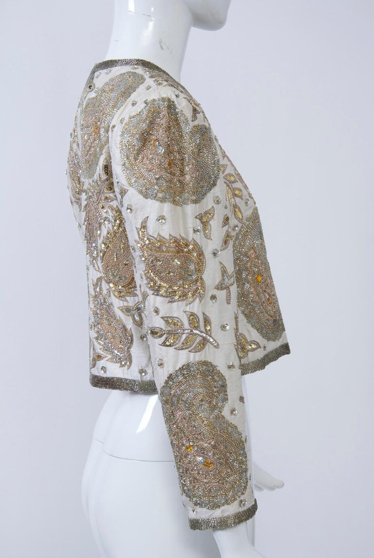 White Silk Beaded Jacket For Sale at 1stdibs