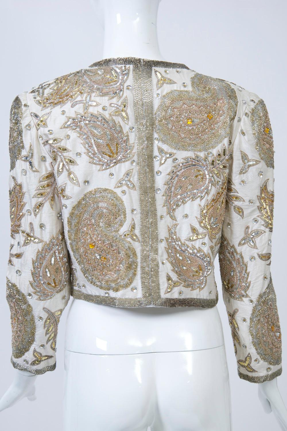 White Silk Beaded Jacket In Good Condition In Alford, MA