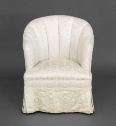 White Silk Brocade Upholstered Tub Chair