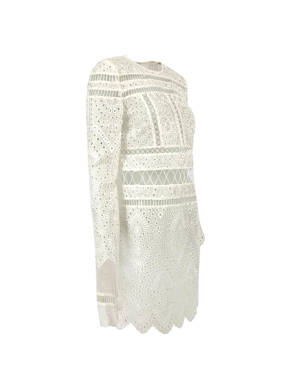 CONDITION is Very good. Minimal wear to dress is evident. Minimal wear to neckline lining with makeup marks on this used Zimmermann designer resale item.



Details


White

Silk

Broderie anglaise

See-through

Knee length dress

Long