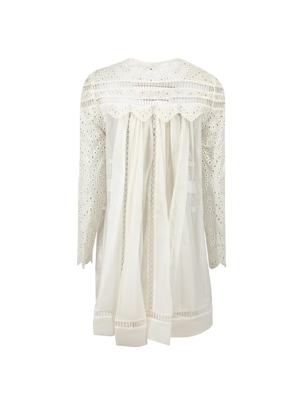 Zimmermann White Silk Broderie Anglaise Knee Length Dress Size M In Good Condition In London, GB