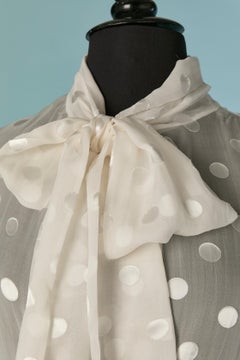 White silk chiffon shirt with bow and jacquard Polka dot ALEXANDRE VAUTHIER New