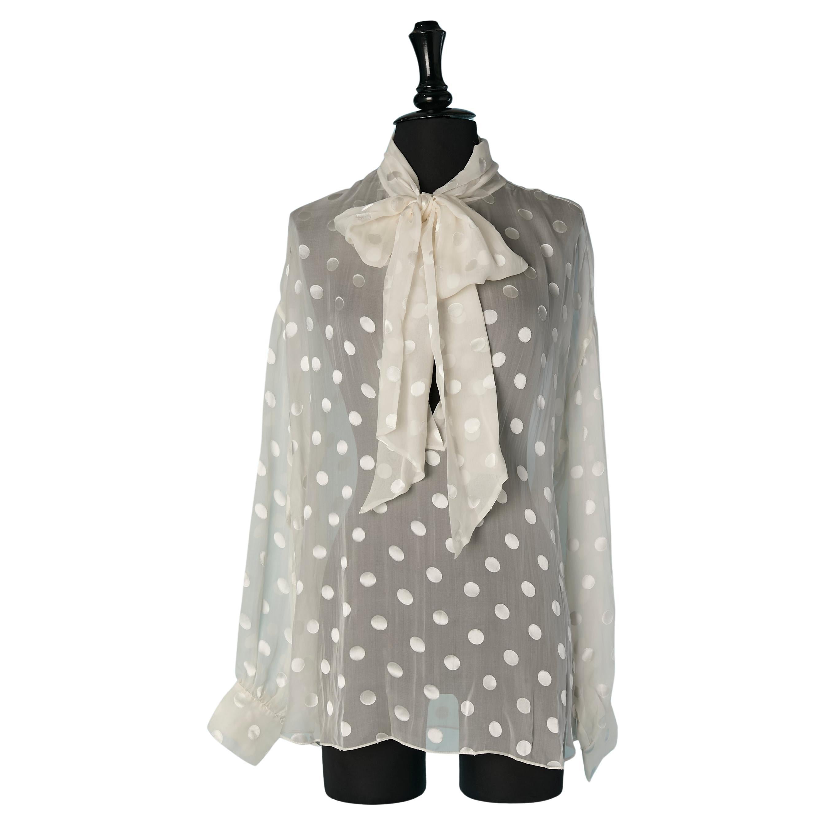 Chemise en mousseline de soie blanche avec nœud et jacquard Polka dot ALEXANDRE VAUTHIER New