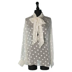 White silk chiffon shirt with bow and jacquard Polka dot ALEXANDRE VAUTHIER New