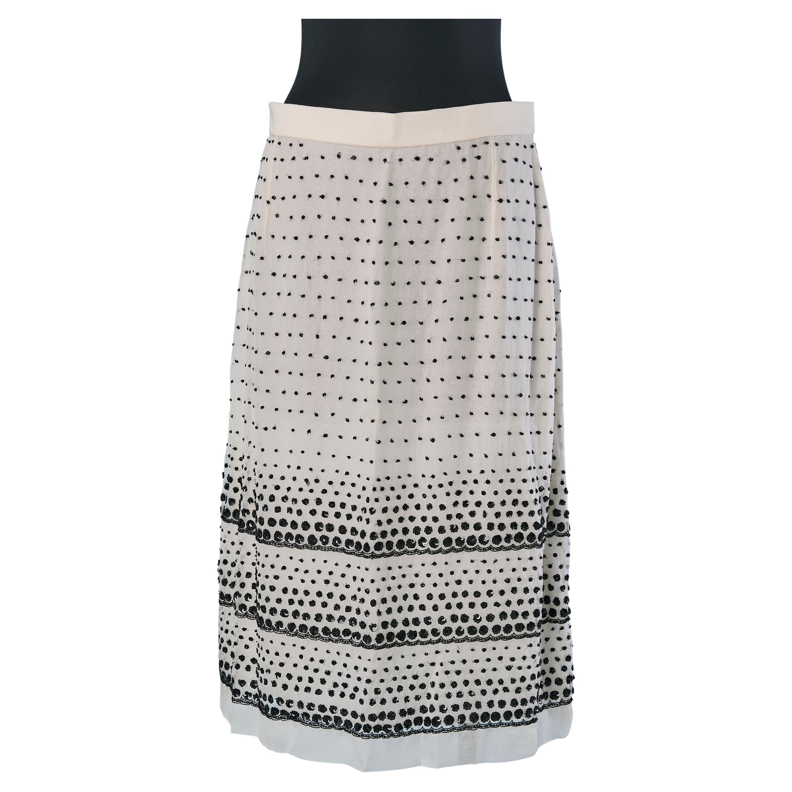 White silk chiffon skirt with black beadwork ROCHAS New