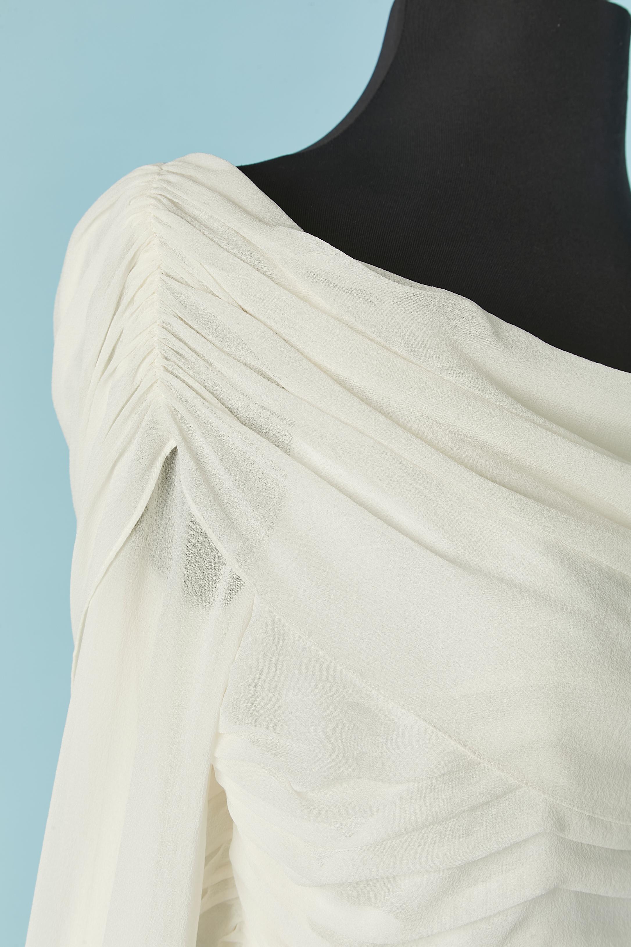 Gray White silk chiffon top pleated and draped TADASHI New For Sale