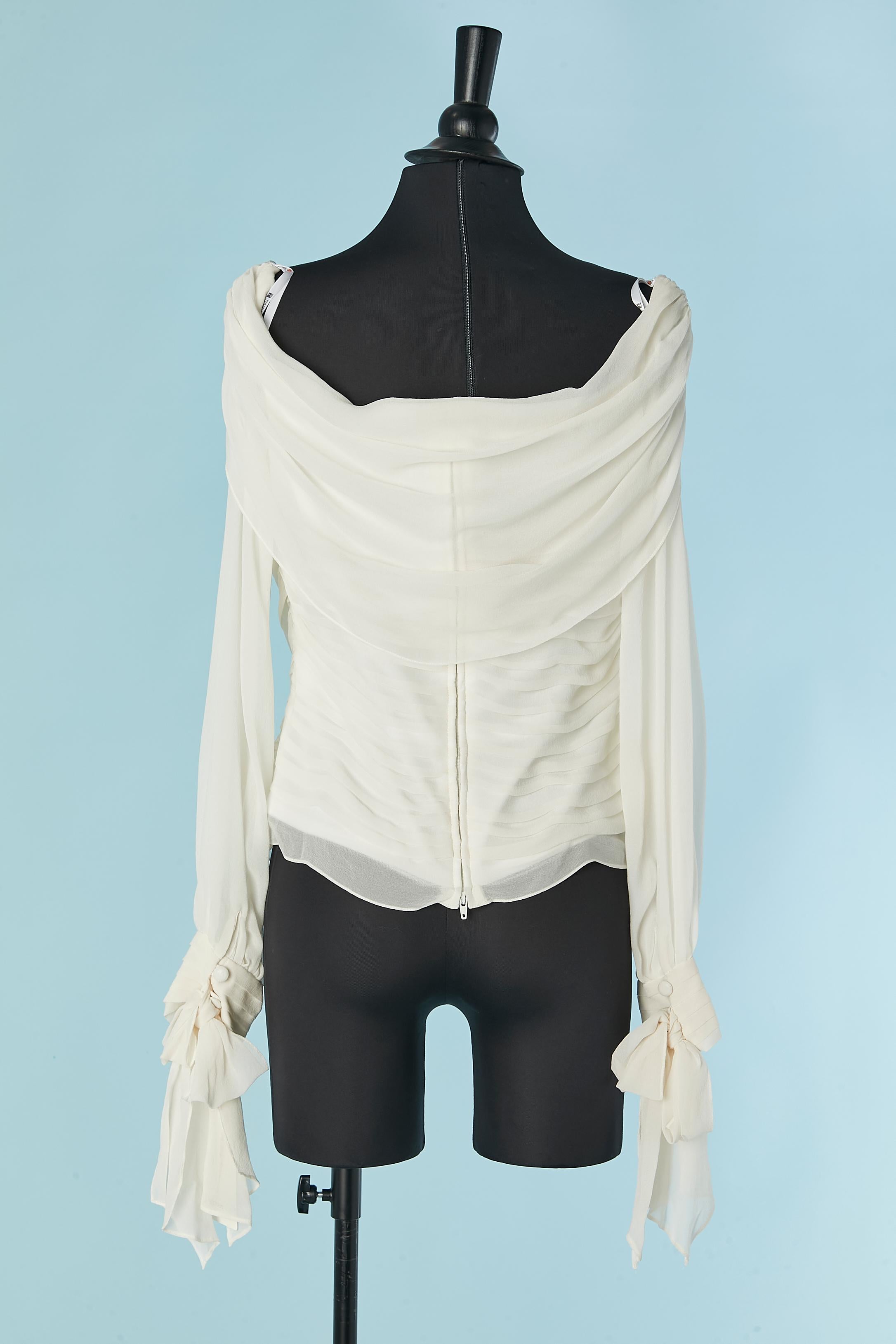Women's White silk chiffon top pleated and draped TADASHI New For Sale