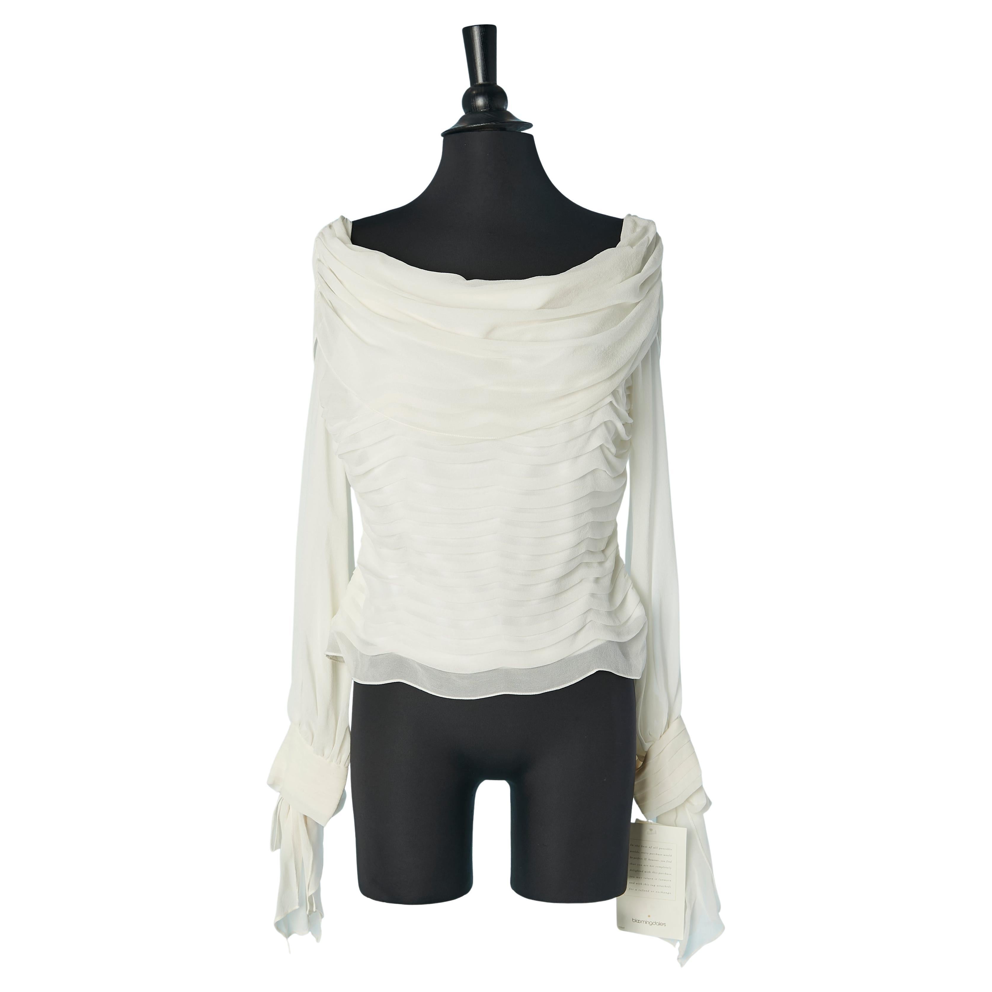 White silk chiffon top pleated and draped TADASHI New For Sale