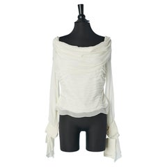 White silk chiffon top pleated and draped TADASHI New