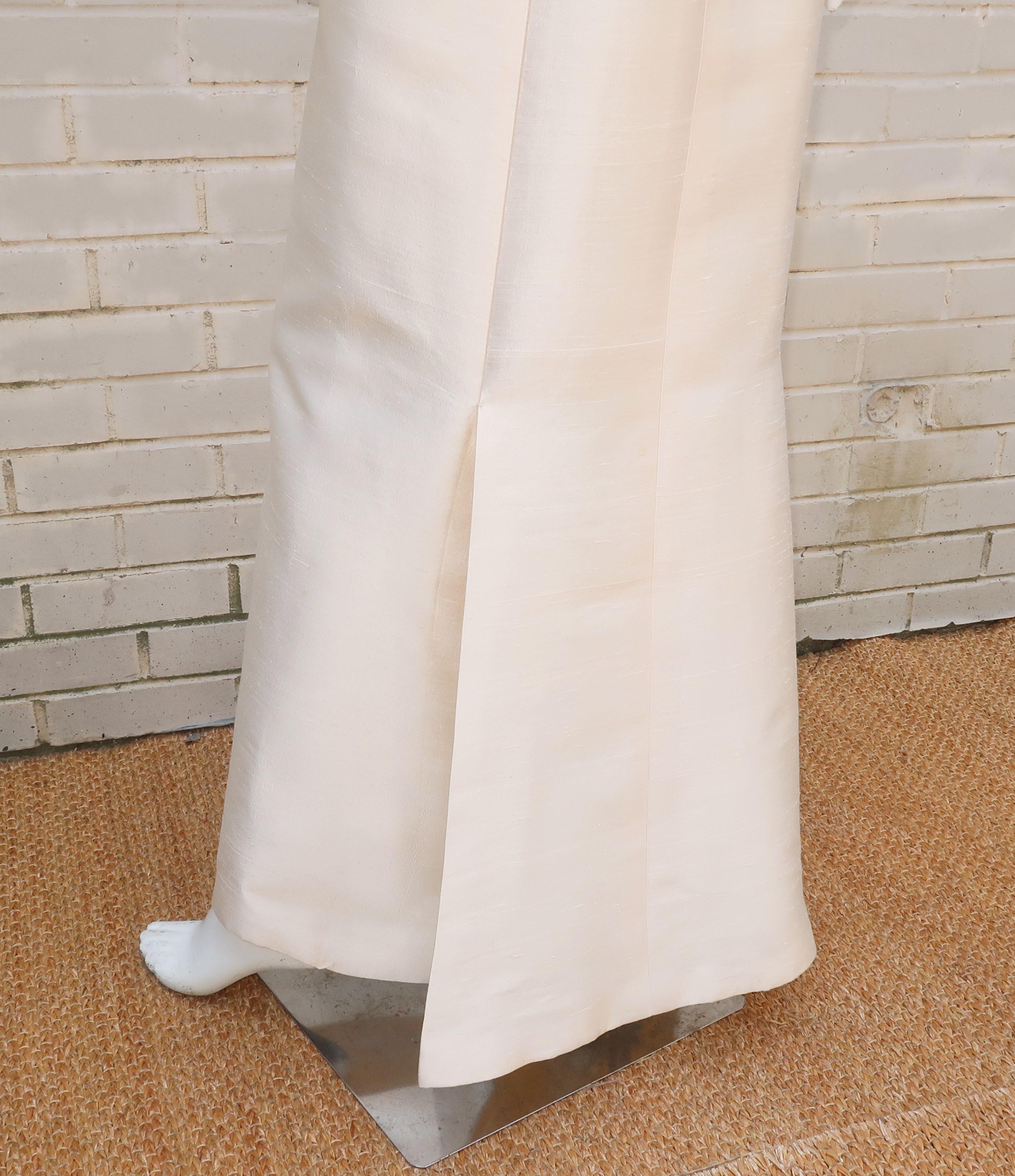 White Silk Dupioni Beaded Evening Dress With Mink Trimmed Jacket, 1960's 6