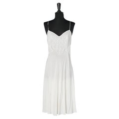 Vintage White silk embroidered slip-dress Circa 1930 