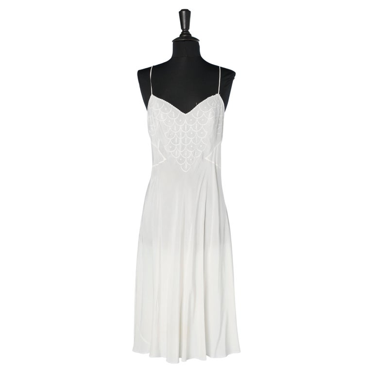White silk embroidered slipdress Circa 1930 For Sale at 1stDibs