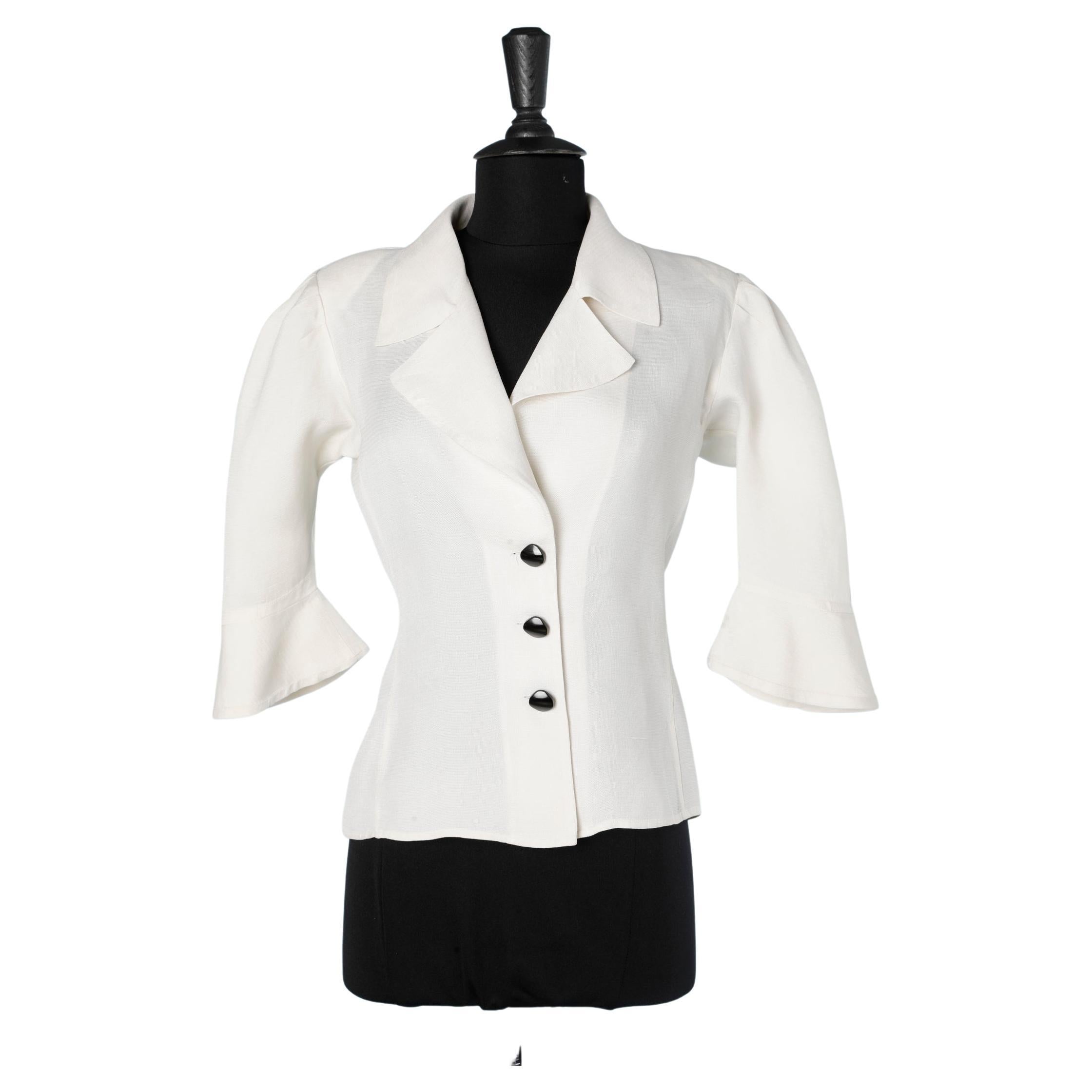 White silk Gazar shirt with black buttons Saint Laurent Rive Gauche 