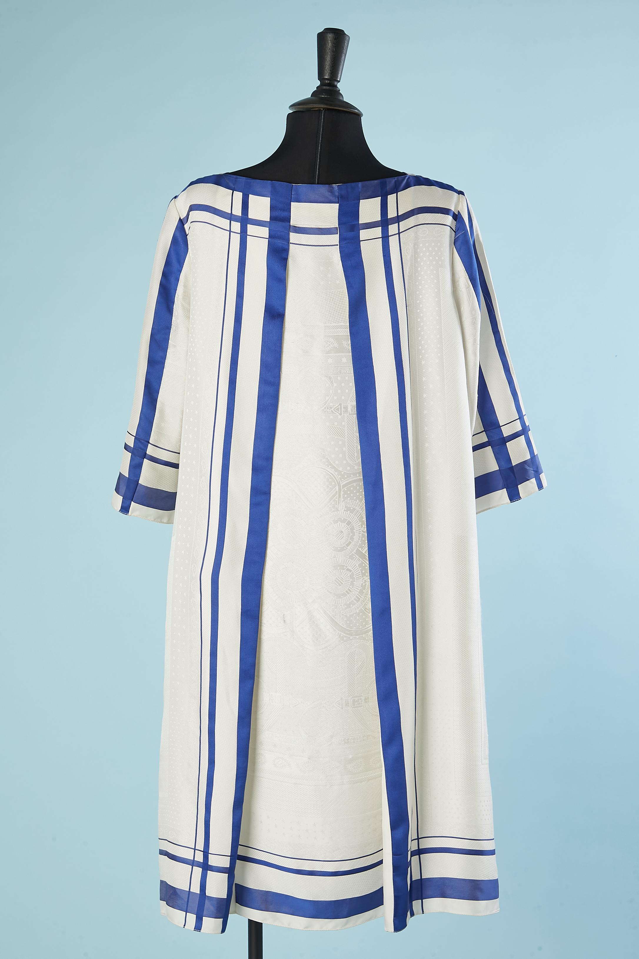 Gray White silk jacquard dress with blue stripes Hermès 
