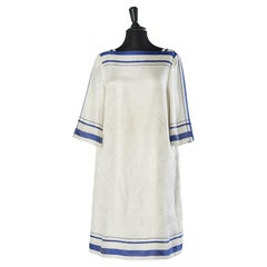 White silk jacquard dress with blue stripes Hermès 