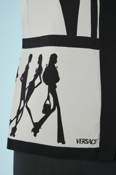 White silk sleeveless shirt with black pattern print Versace