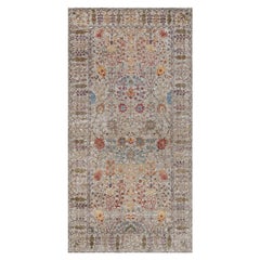 White Silk with Textured Wool Hand Knotted Vase Design Oriental Rug 6'2" x 12'2"
