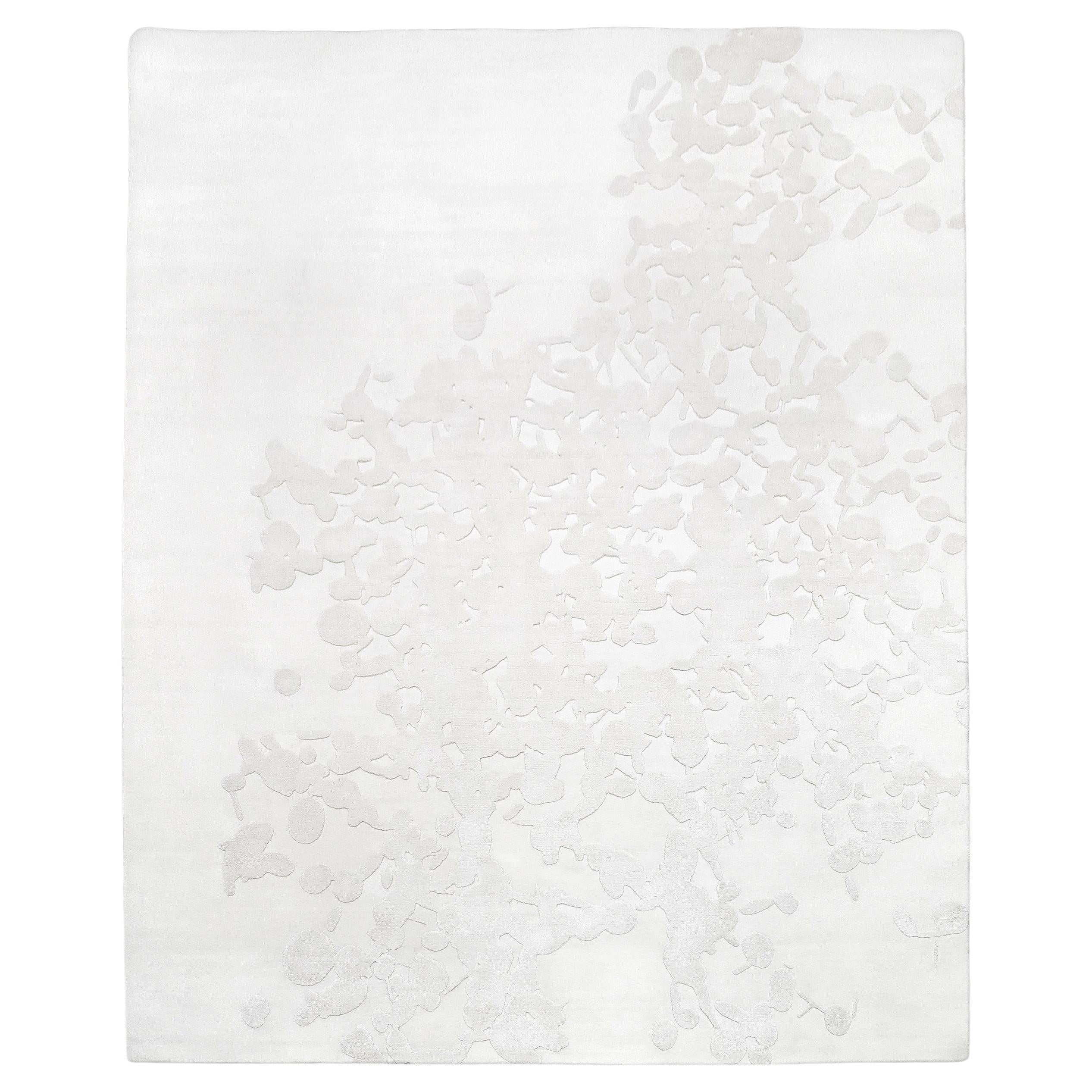 Handgeknüpfter Teppich aus weißer Seide und Wolle Indien in höchster Qualität mit abstraktem Blumenmuster im Angebot