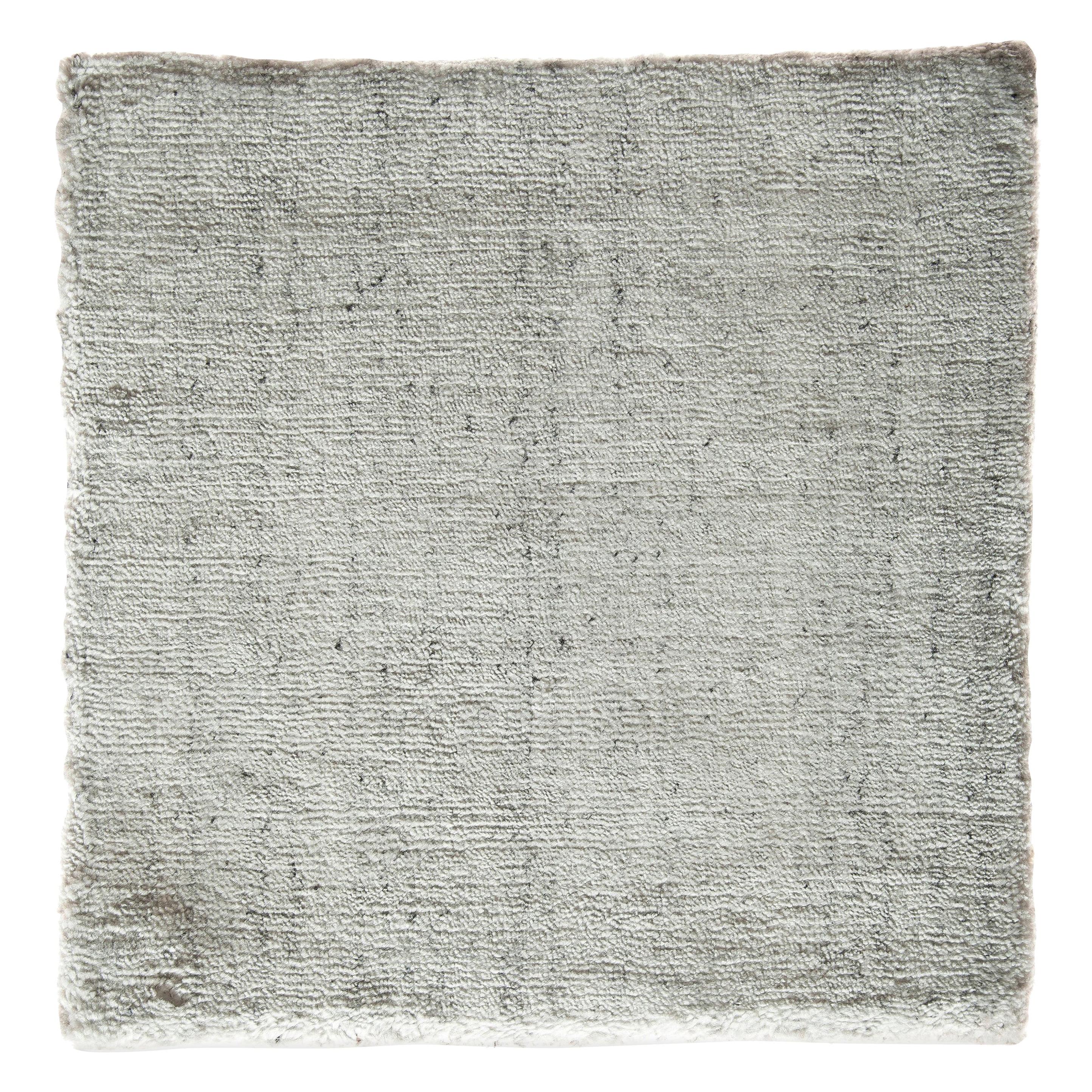 Modern White, Silver, and Gray Striated Bamboo Silk Hand-Loomed Contemporary Rug