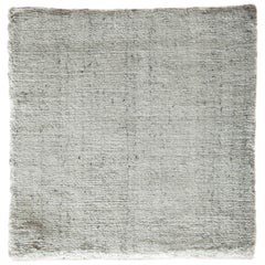 Modern White and Slate Bamboo Silk Hand-Loomed Contemporary Square Rug