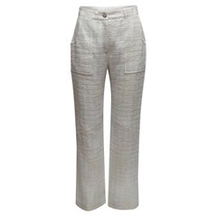 Chanel Metallic-Tweedhose in Weiß & Silber Größe FR 38