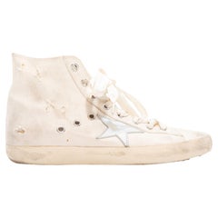 White & Silver Golden Goose Canvas High-Top Sneakers