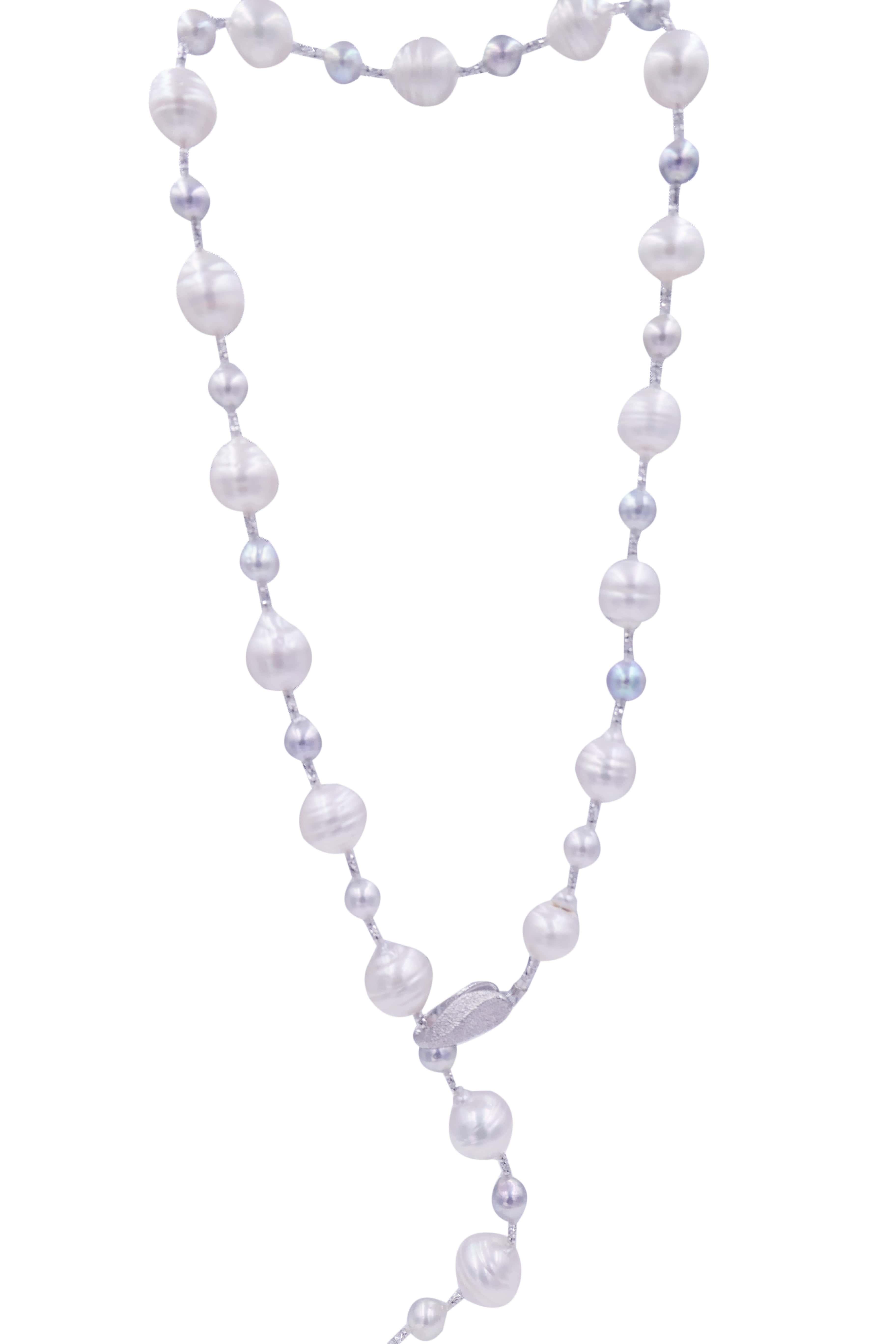 Collier Lariat en argent blanc et perles des mers du Sud avec fermoir réglable en or blanc 18 carats Pour femmes en vente