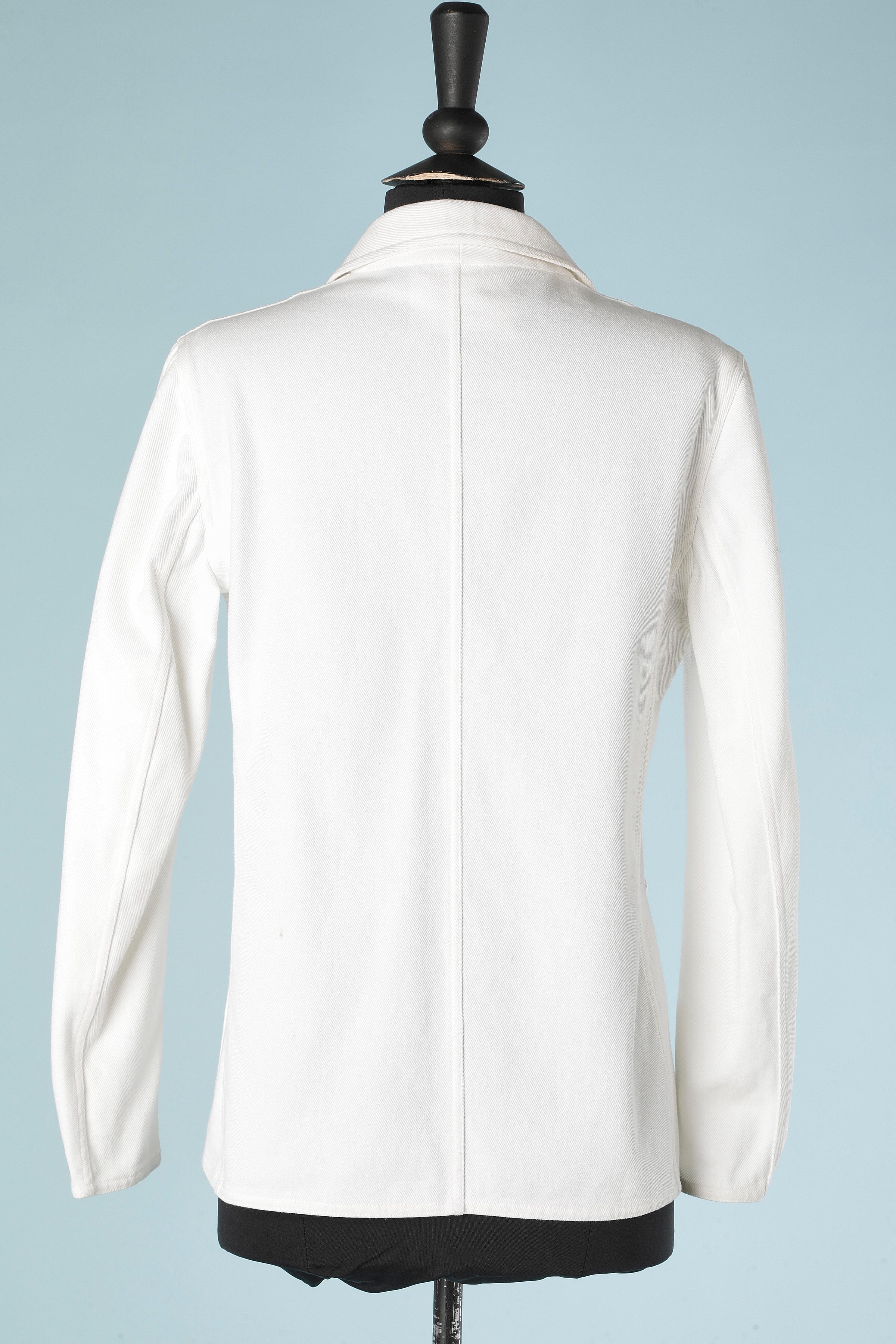 White single-breasted cotton jacket with branded buttons Chanel  For Sale 1
