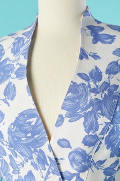 White skirt-suit with blue flower print Thierry Mugler Circa 1980's