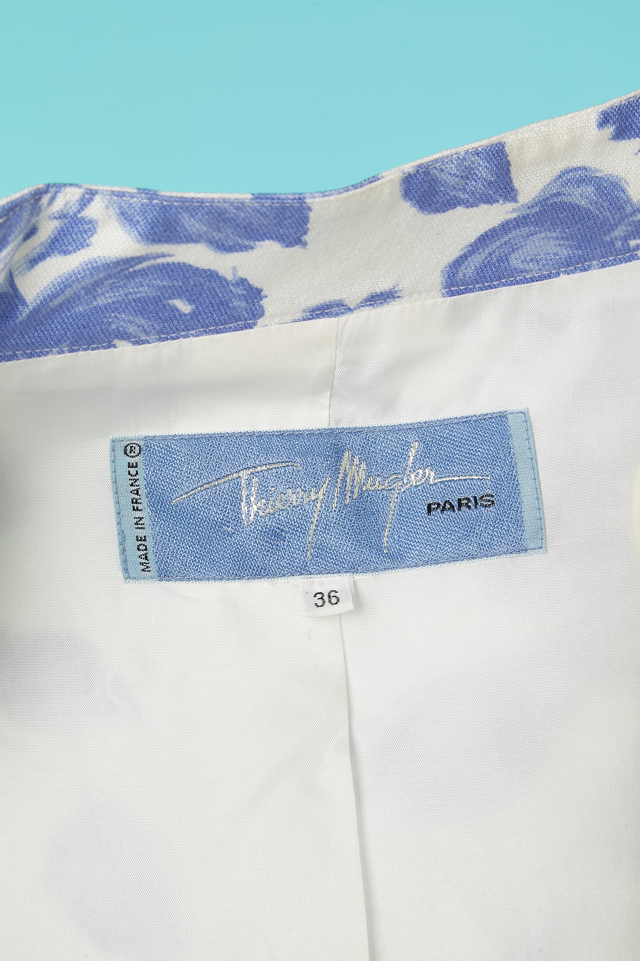 White skirt-suit with blue flower print Thierry Mugler Circa 1980's  For Sale 2