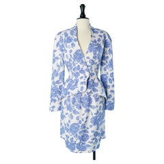 White skirt-suit with blue flower print Thierry Mugler Circa 1980's 