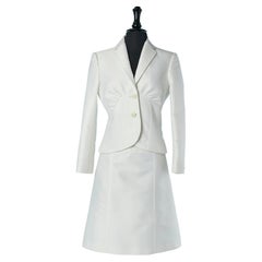 Traje de falda blanco con corte, fruncido y volantes VALENTINO ROMA