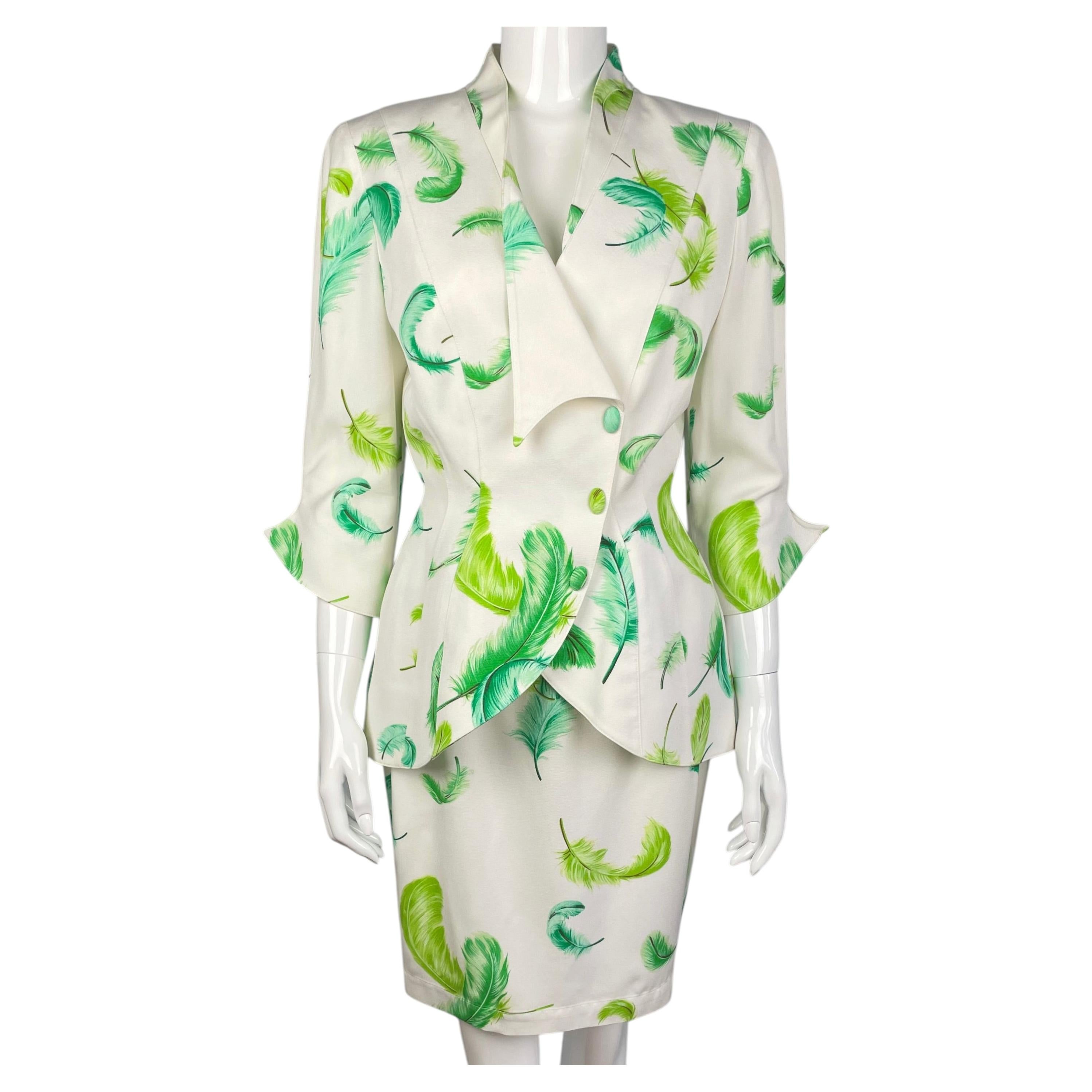 White Feather Print Skirt Suit Thierry Mugler Cruise