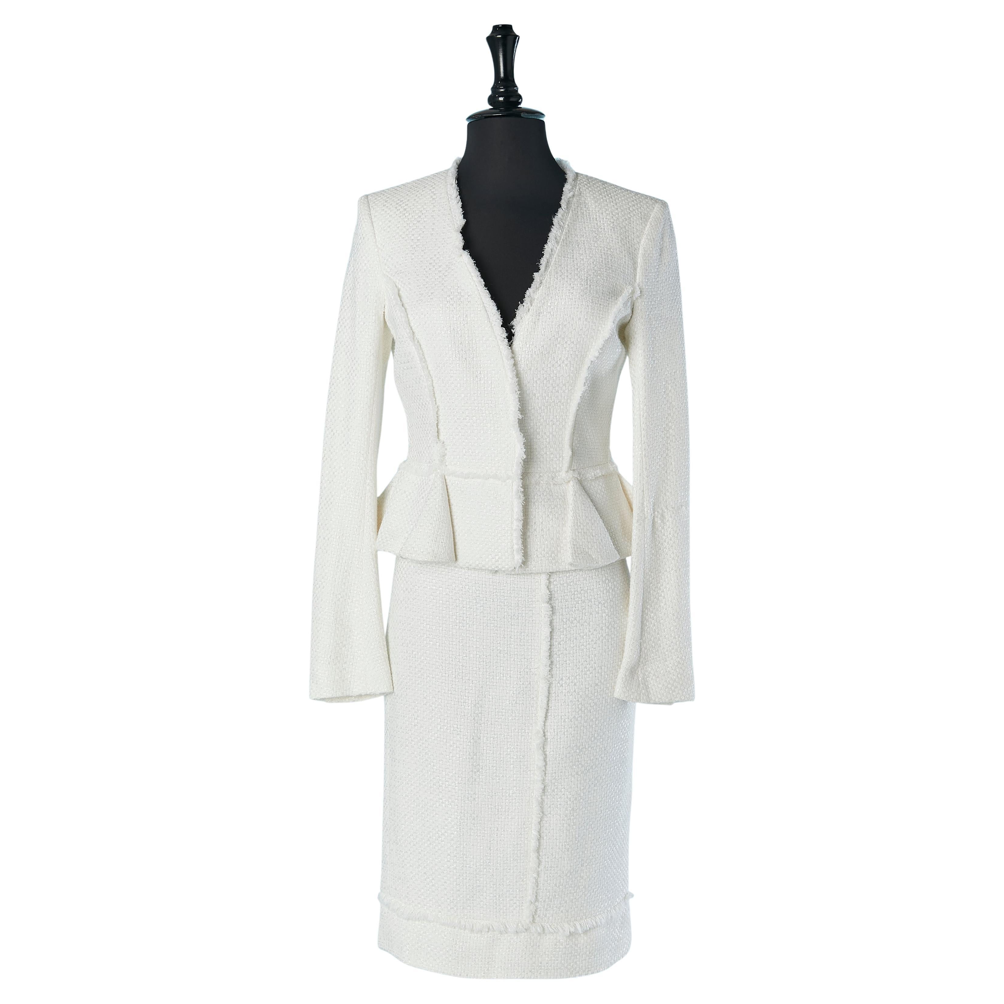 White skirt-suit with fringes raw edge FENDI For Sale