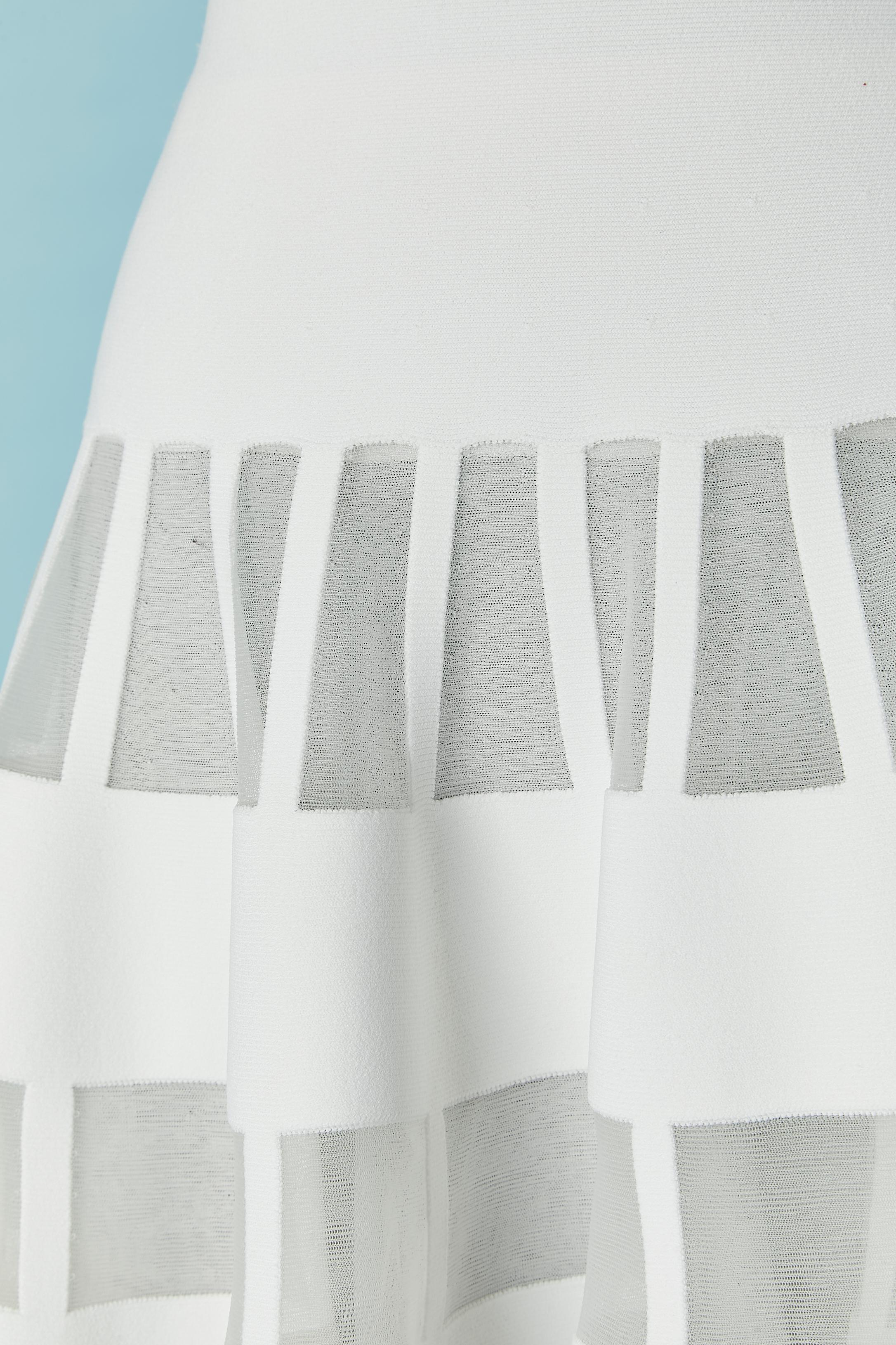 Gray White sleeveless cocktail dress with see-through lines on the skirt AlaÏa