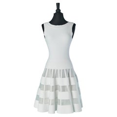 White sleeveless cocktail dress with see-through lines on the skirt AlaÏa