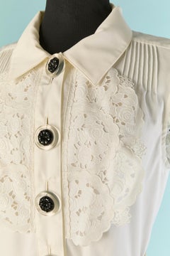 White sleeveless cotton dress with plastic coated lace and belt FENDI