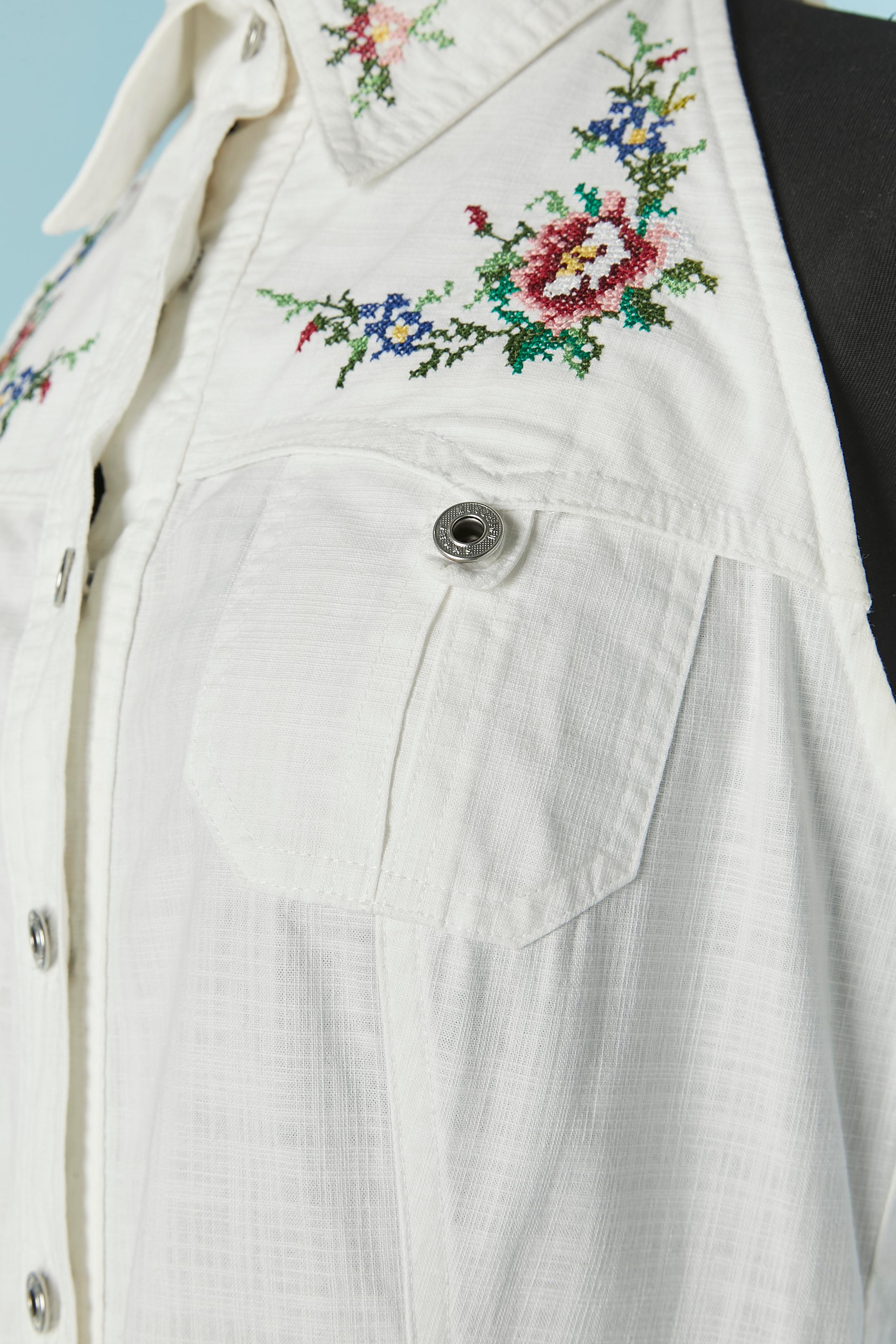 Gray White sleeveless cotton dress with thread embroideries MOSCHINO JEANS For Sale