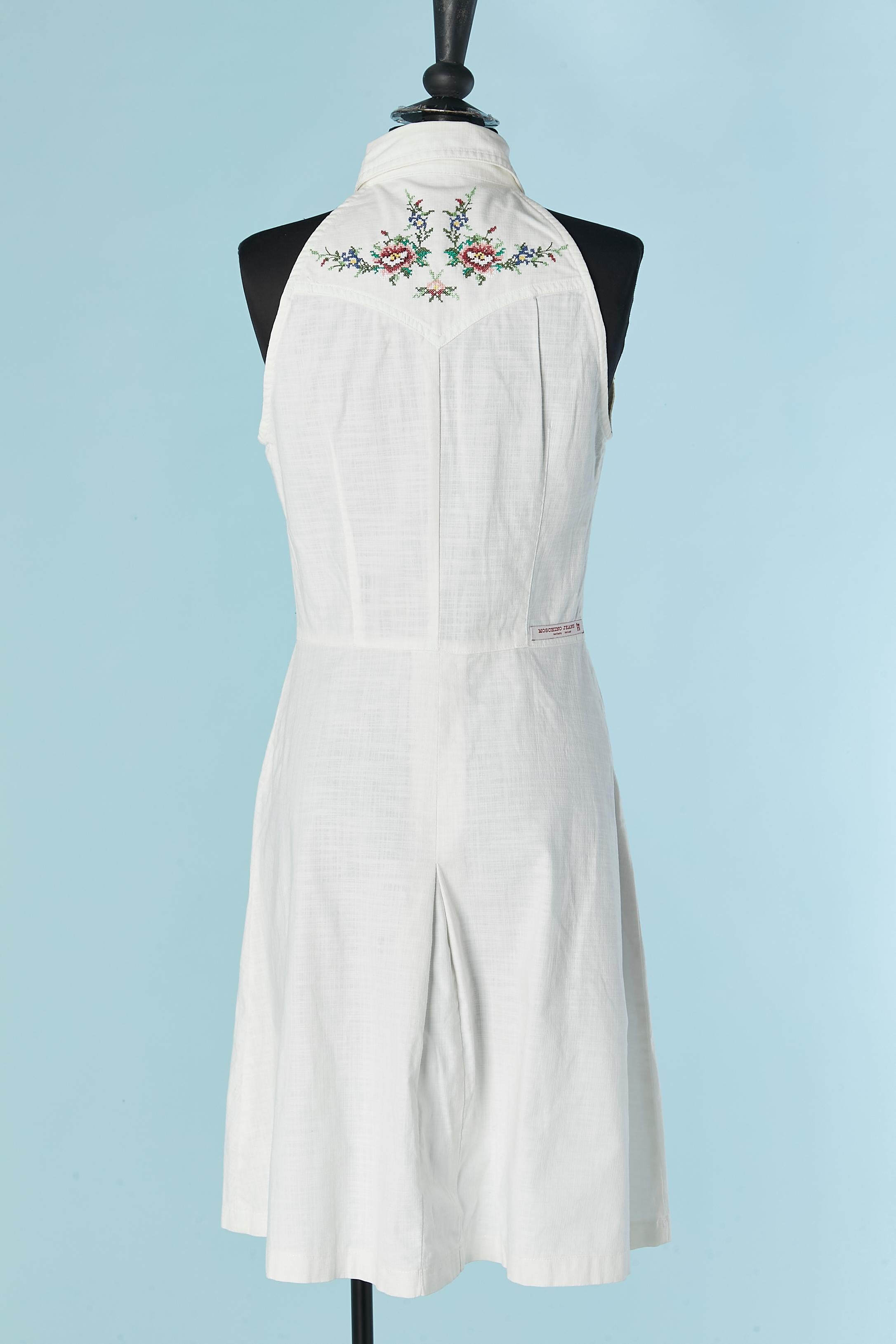 Women's White sleeveless cotton dress with thread embroideries MOSCHINO JEANS For Sale