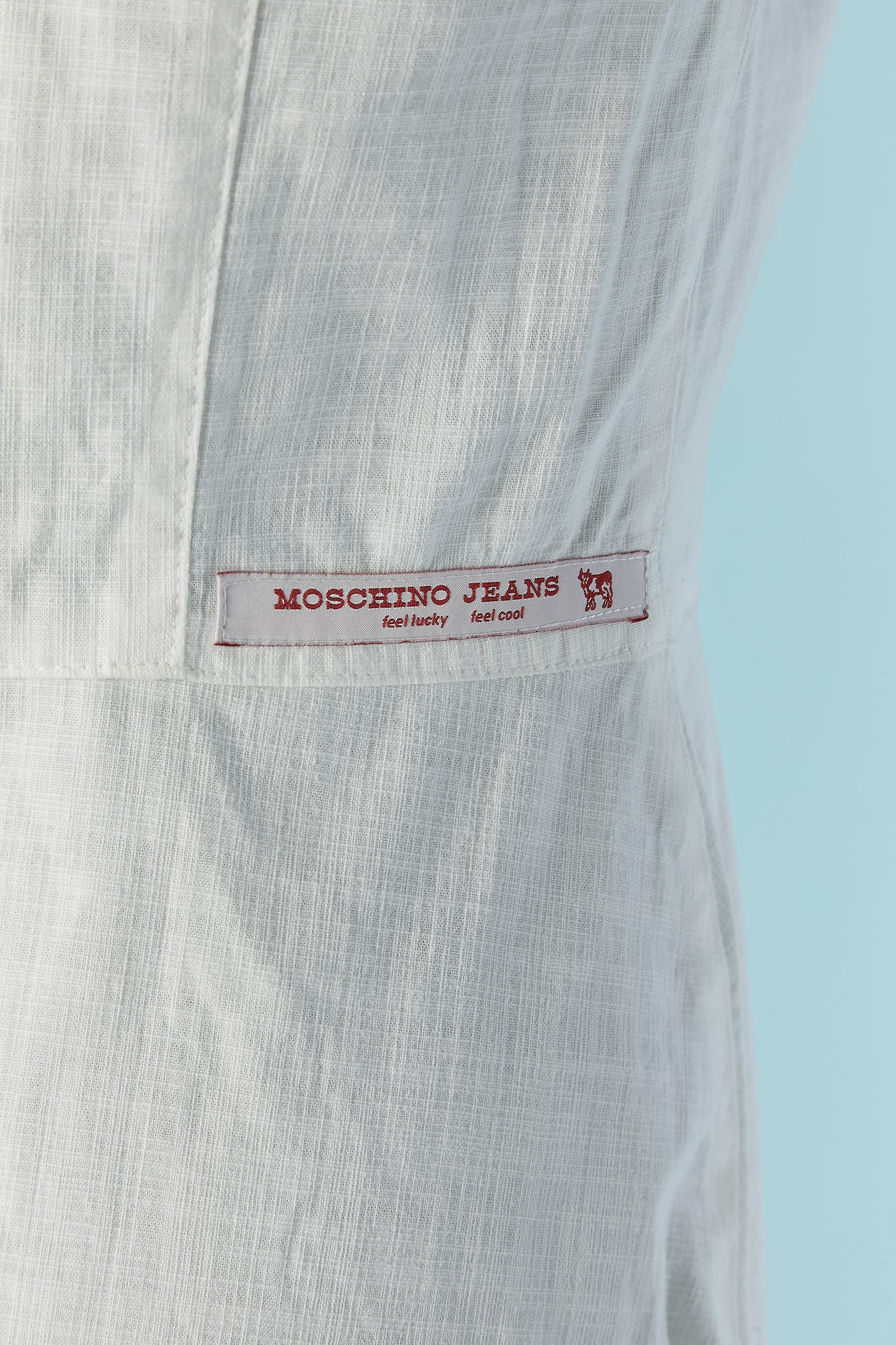 White sleeveless cotton dress with thread embroideries MOSCHINO JEANS For Sale 2