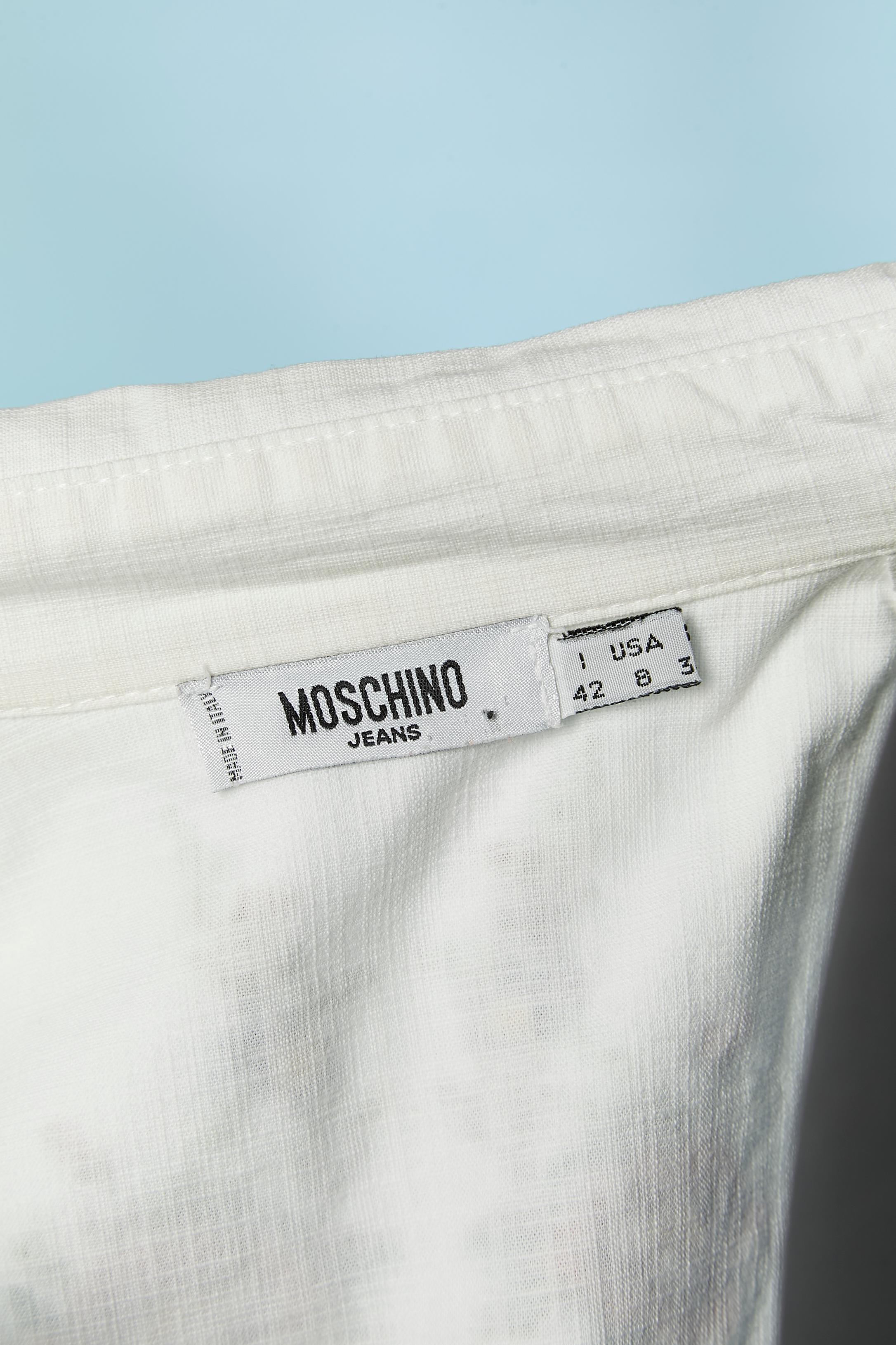 White sleeveless cotton dress with thread embroideries MOSCHINO JEANS For Sale 3