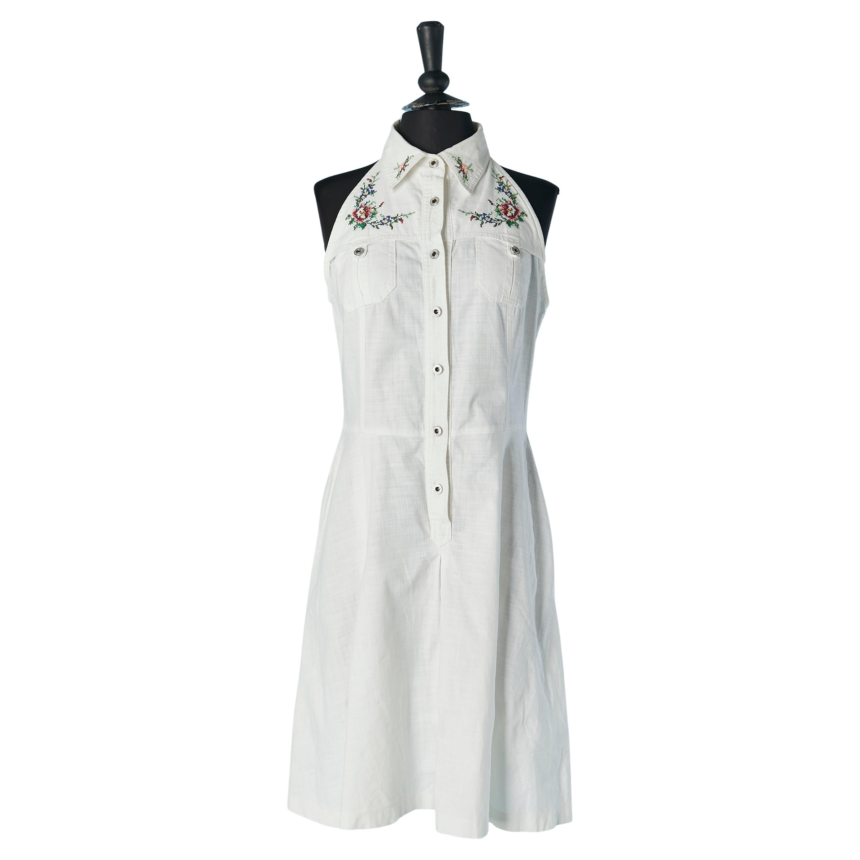 White sleeveless cotton dress with thread embroideries MOSCHINO JEANS For Sale