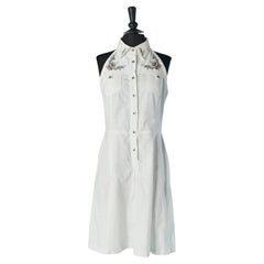 Weißes ärmelloses Baumwollkleid mit Fadenstickereien MOSCHINO JEANS