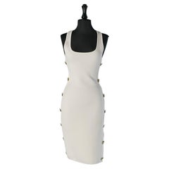 Vestido de cóctel blanco de punto sin mangas con botón de metal dorado ALEXANDRE VAUTHIER