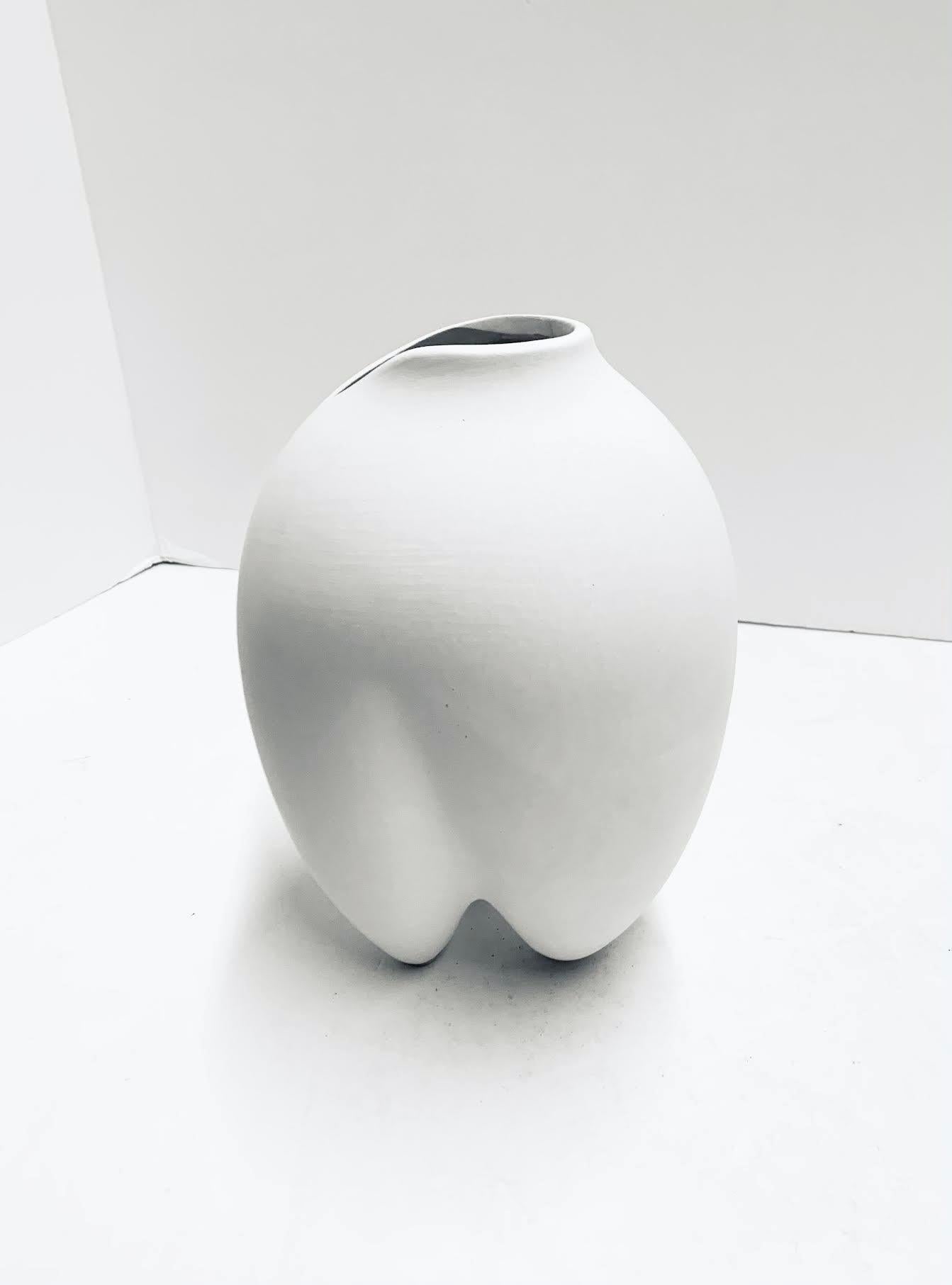 White Slim V Shaped Base Danish Designed Vase, China, Contemporary In New Condition For Sale In New York, NY
