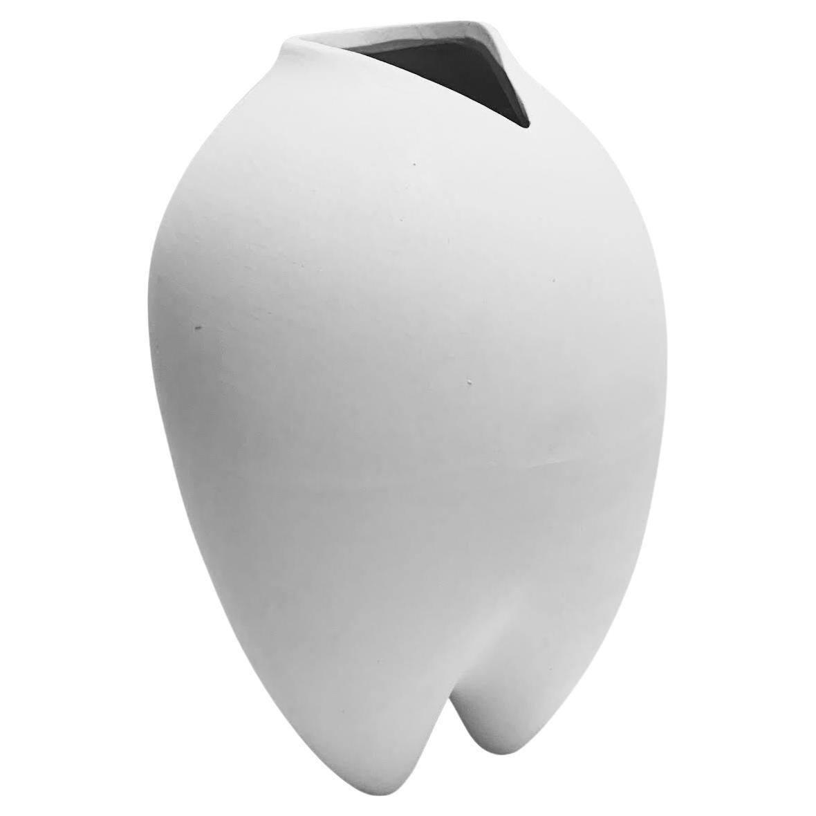 White Slim V Shaped Base Danish Designed Vase, China, Contemporary For Sale